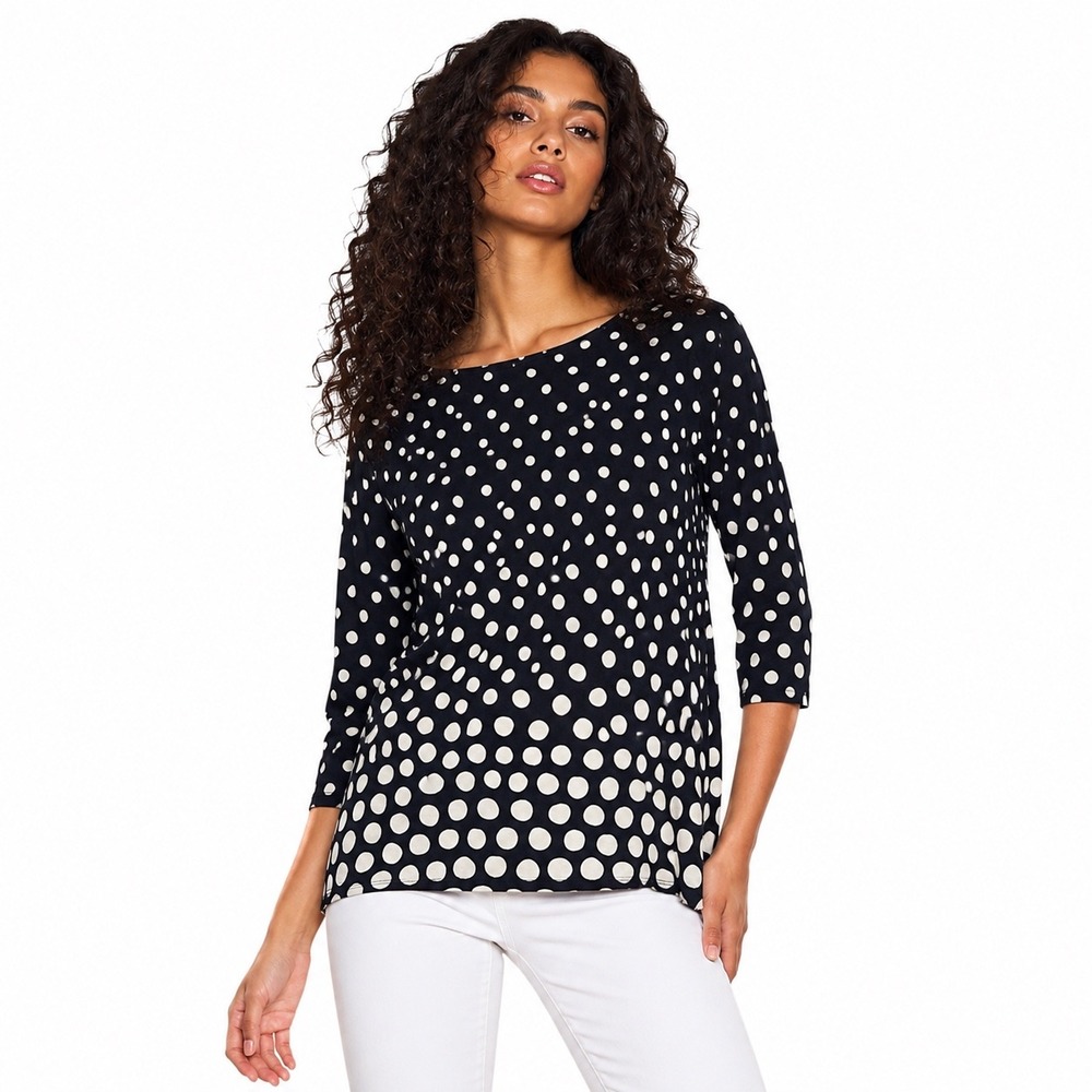 Gudrun Sjoden Mika Micromodal Top Black Polka Dot Boho Nordic Minimalist Women M